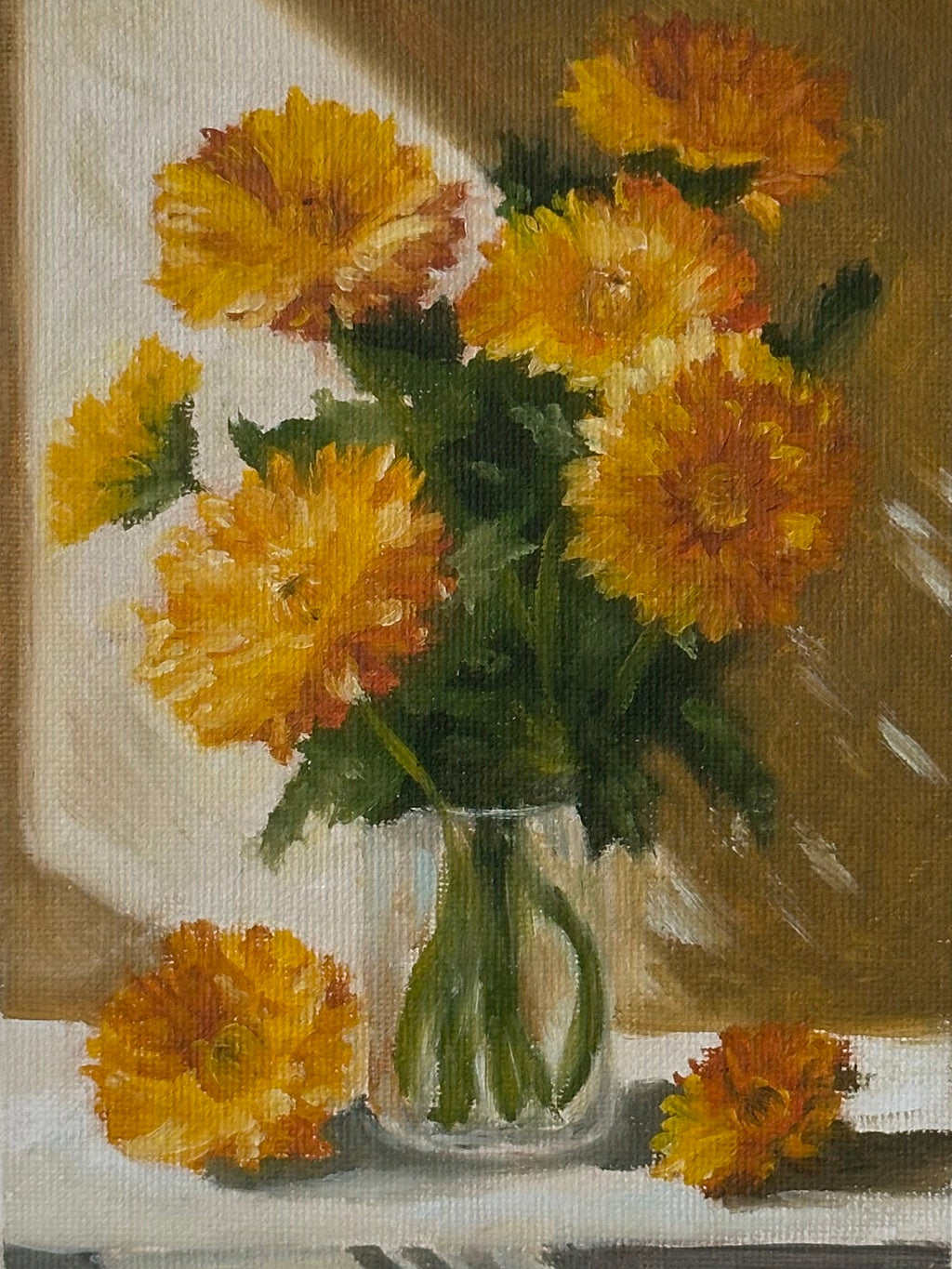Golden chrysanthemums 5x7"